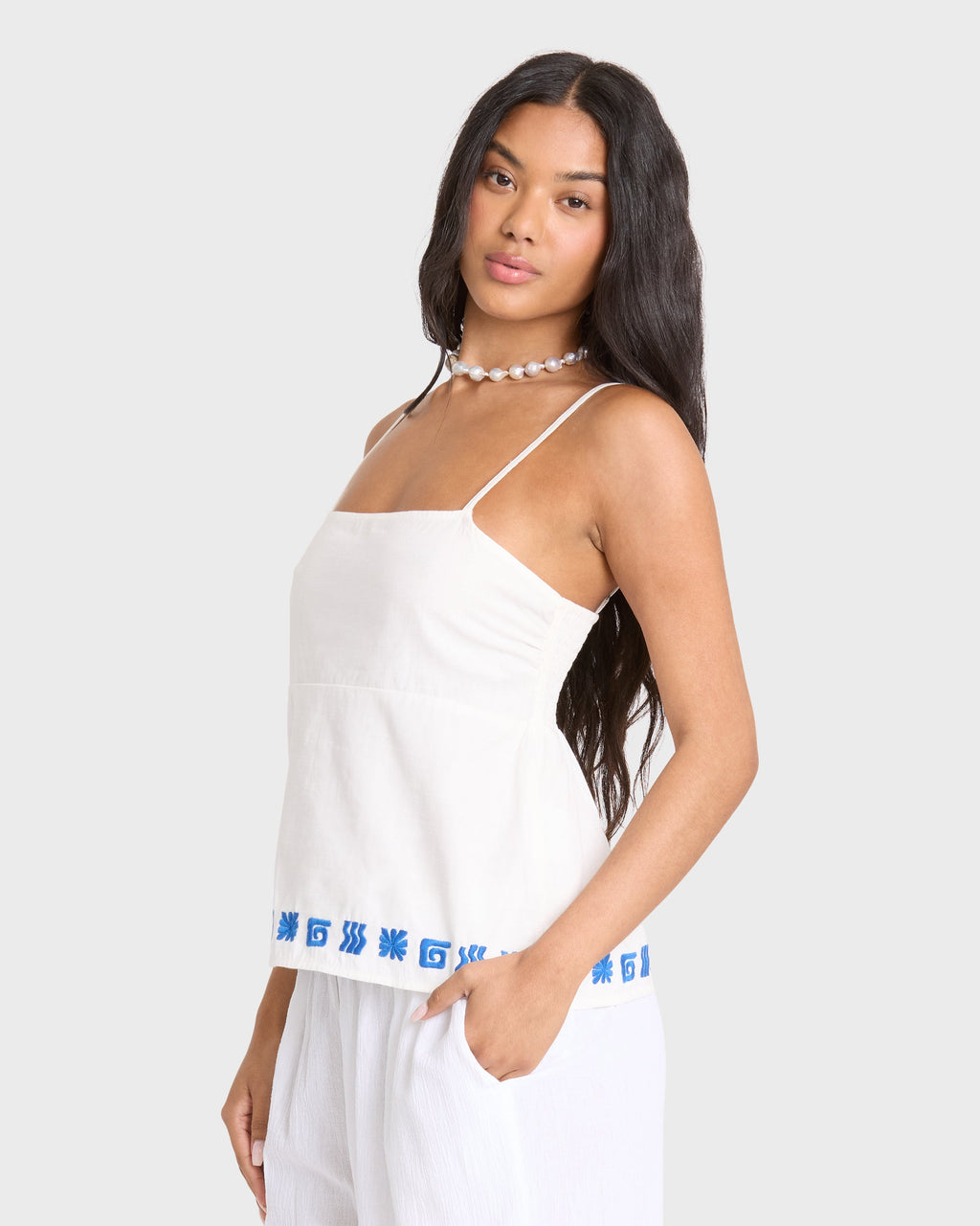 Sun Stamp Woven Tank - Salt Crystal