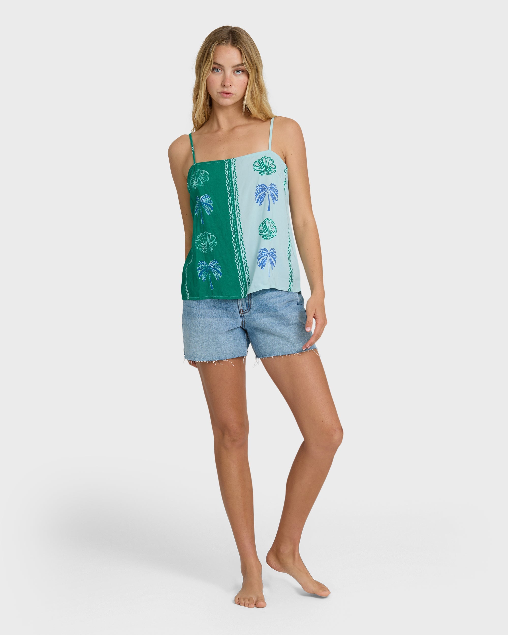 Vacay Dreams Woven Tank - Pool Blue