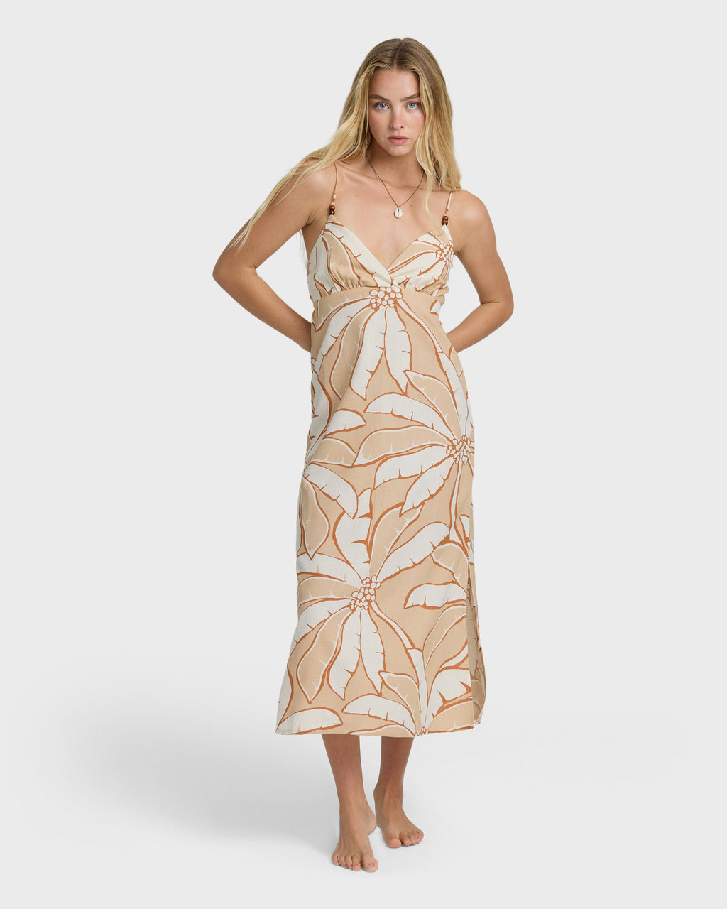 Tropic Breeze Midi Dress - Stone