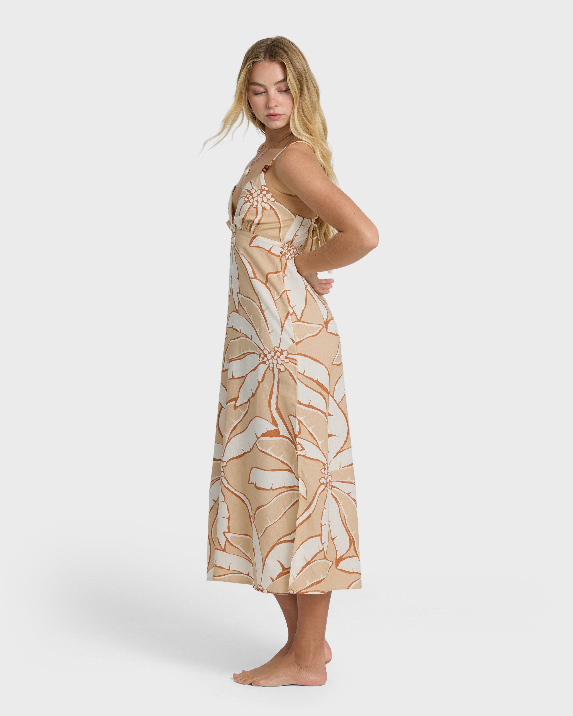 Tropic Breeze Midi Dress - Stone