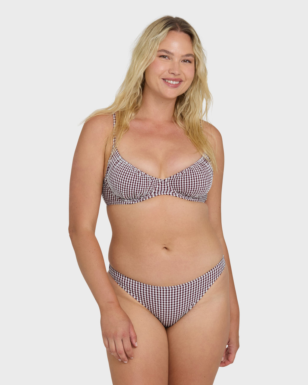 Mini Wave Check Tropic Medium Bikini Bottom - Red Dahlia