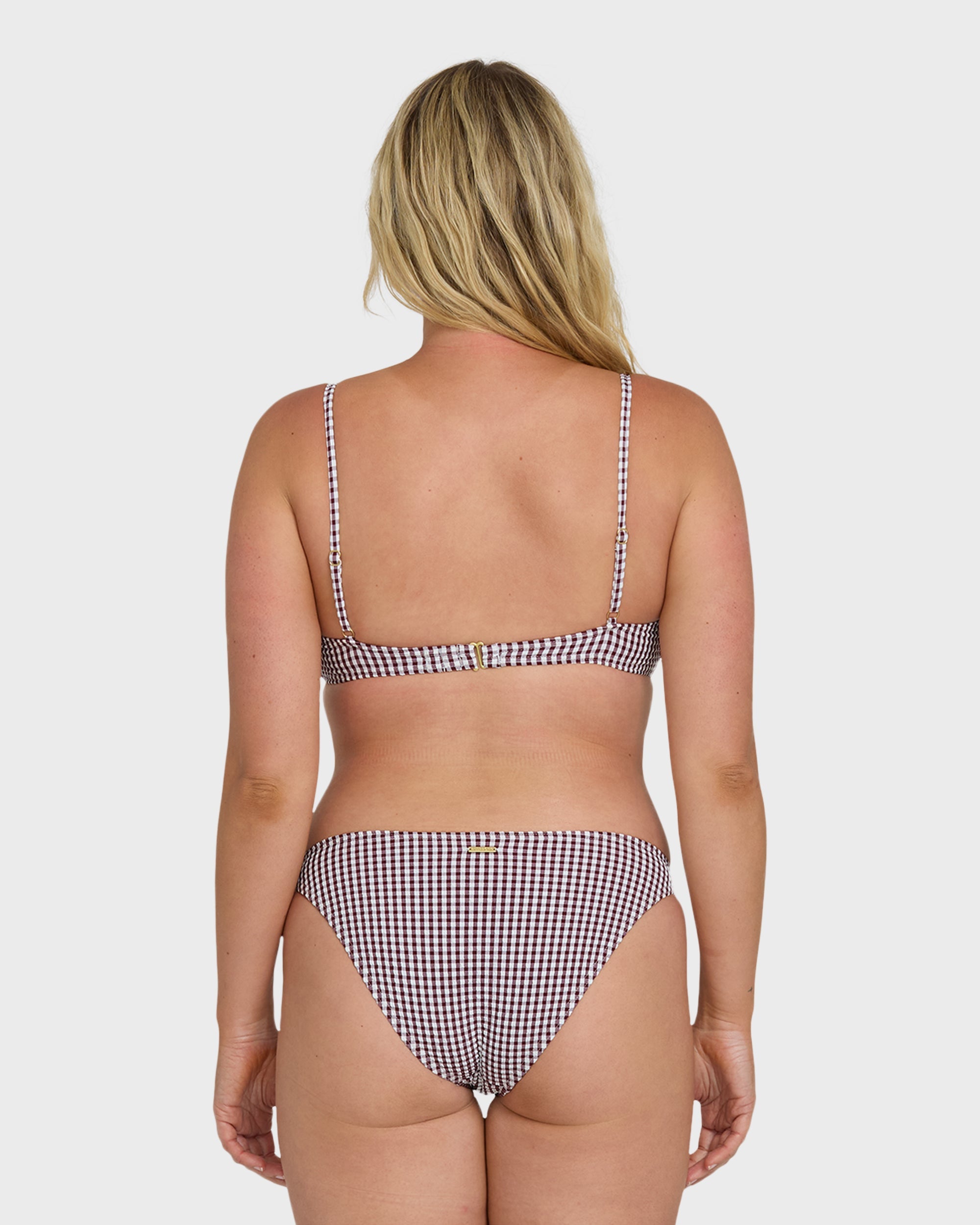 Mini Wave Check Tropic Medium Bikini Bottom - Red Dahlia