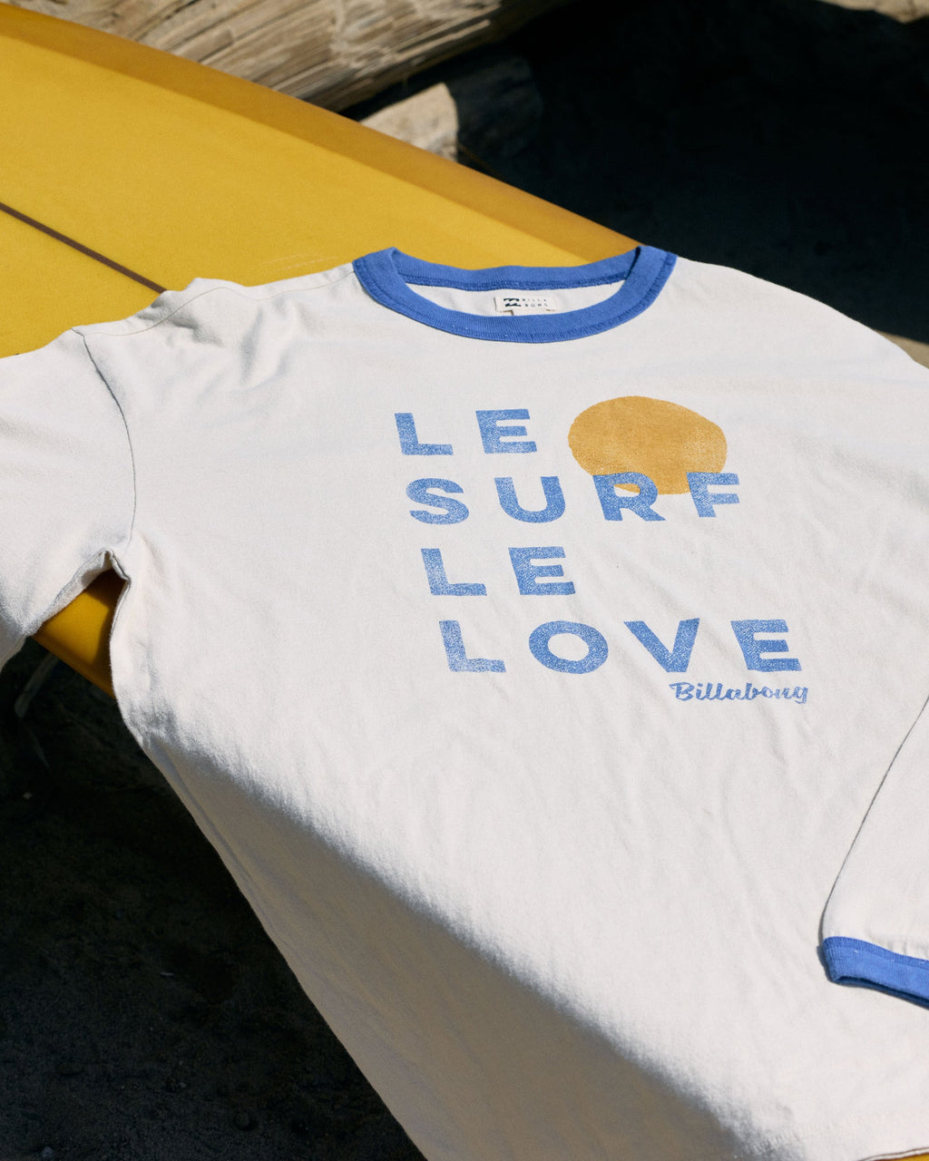 Le Love Surf Ringer Long Sleeve Cotton T-Shirt - White Cap