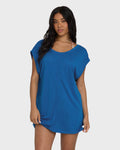 Hallow Wave Mini Short Sleeve Dress - True Blue