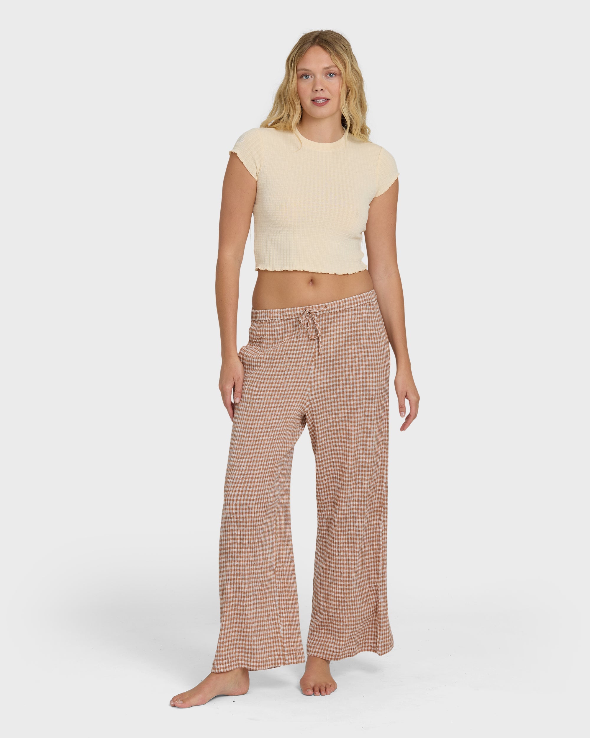 Wanderer Bitty Check Pants - Sugar Almond