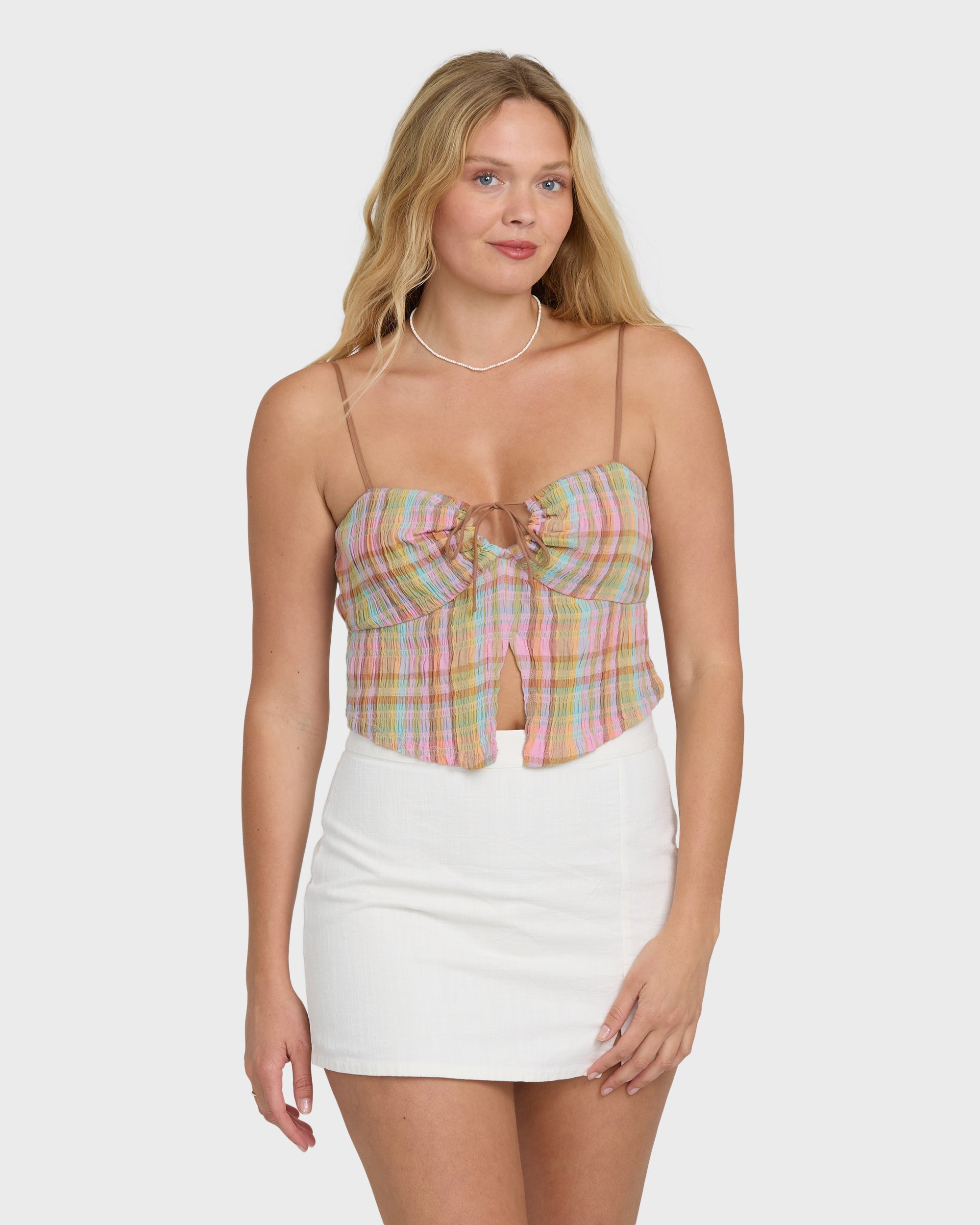 Sweet Check Tank Top - Party Pink