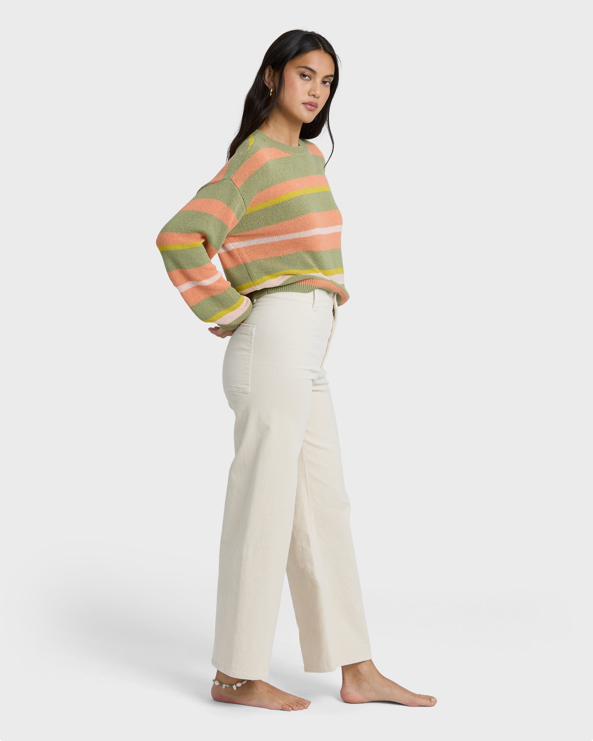 Free Fall High-Waist Twill Pants - Sea Salt