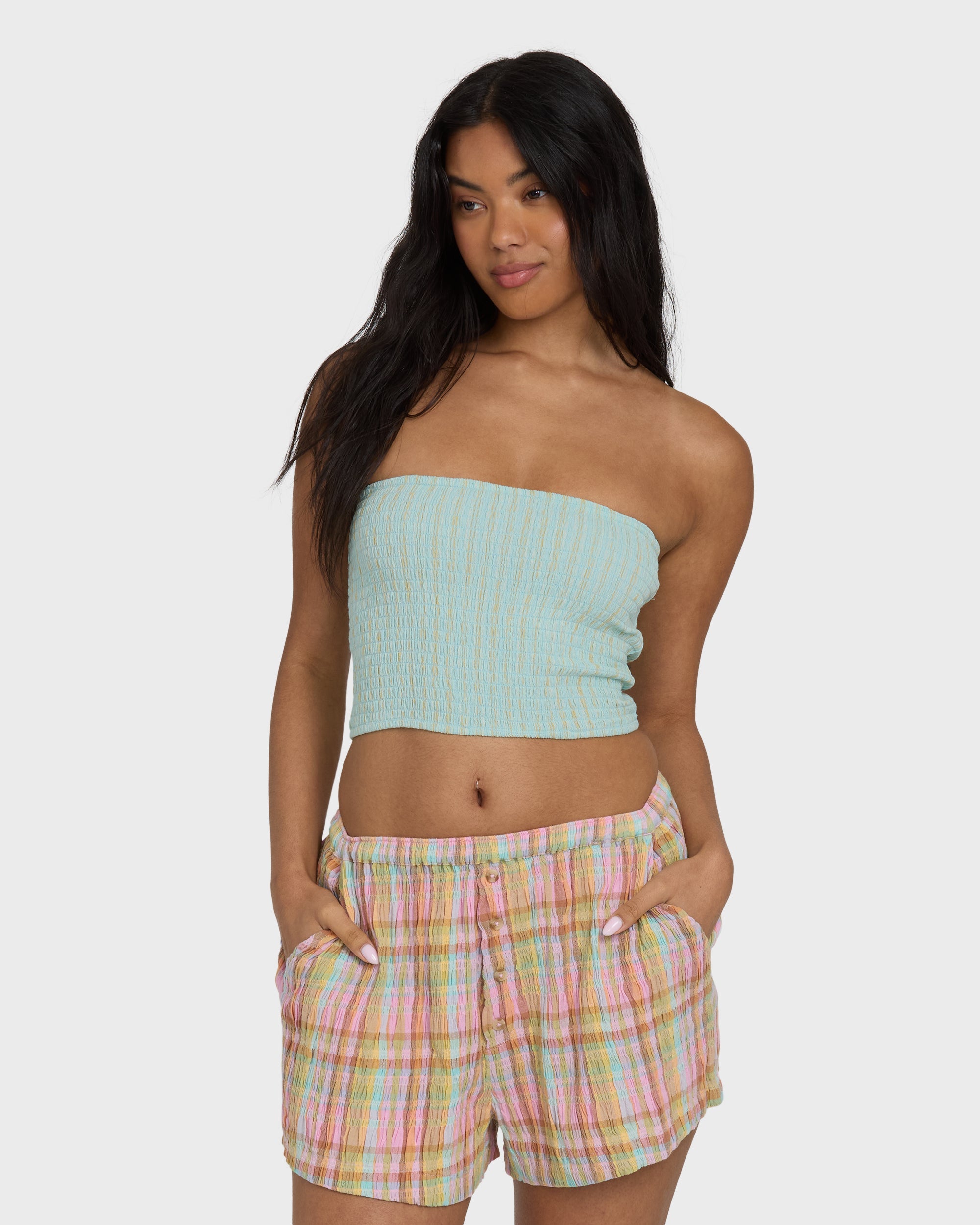 Keep It Simple 2 Tube Sleeveless Woven Shirt - Clearwater