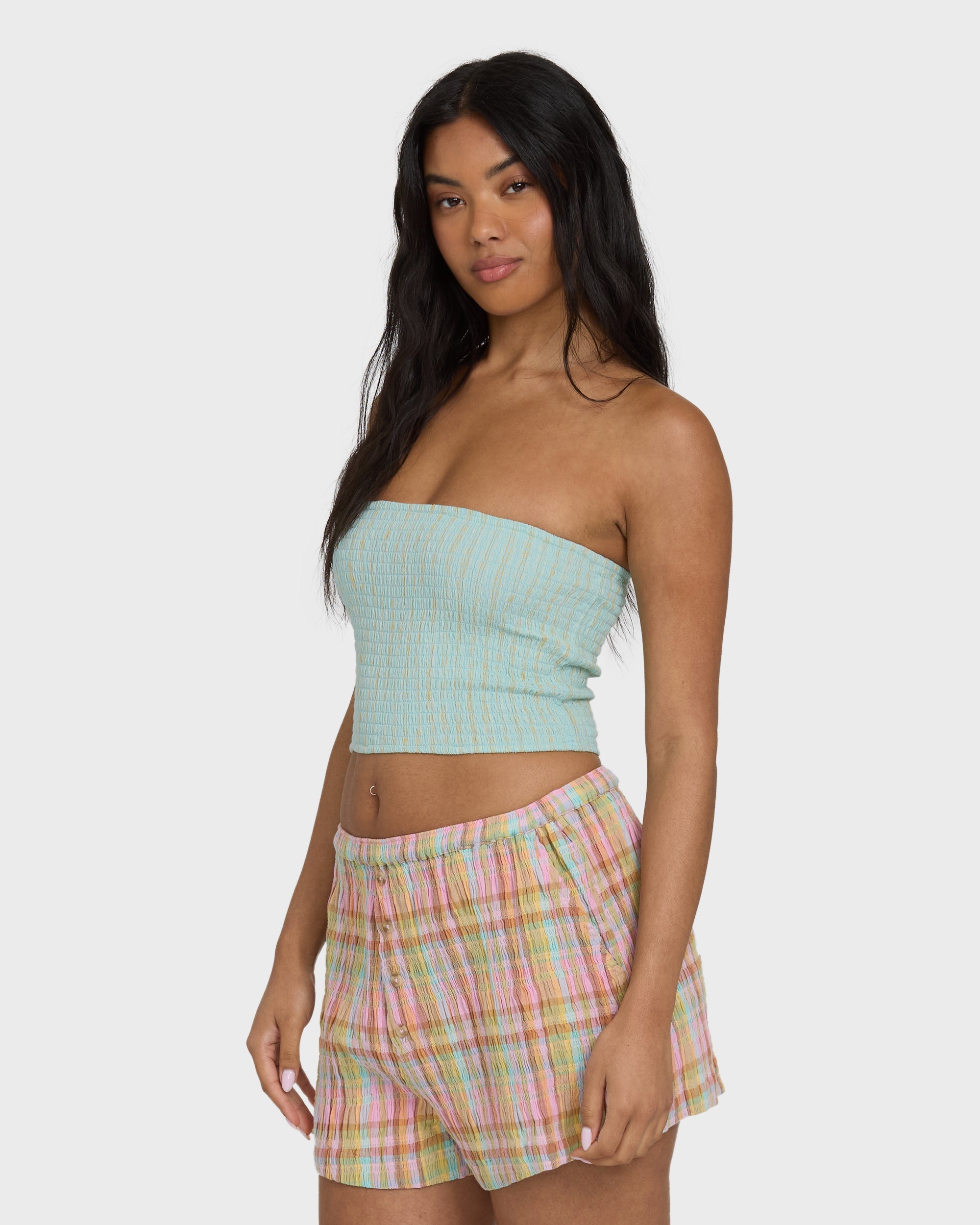 Keep It Simple 2 Tube Sleeveless Woven Shirt - Clearwater