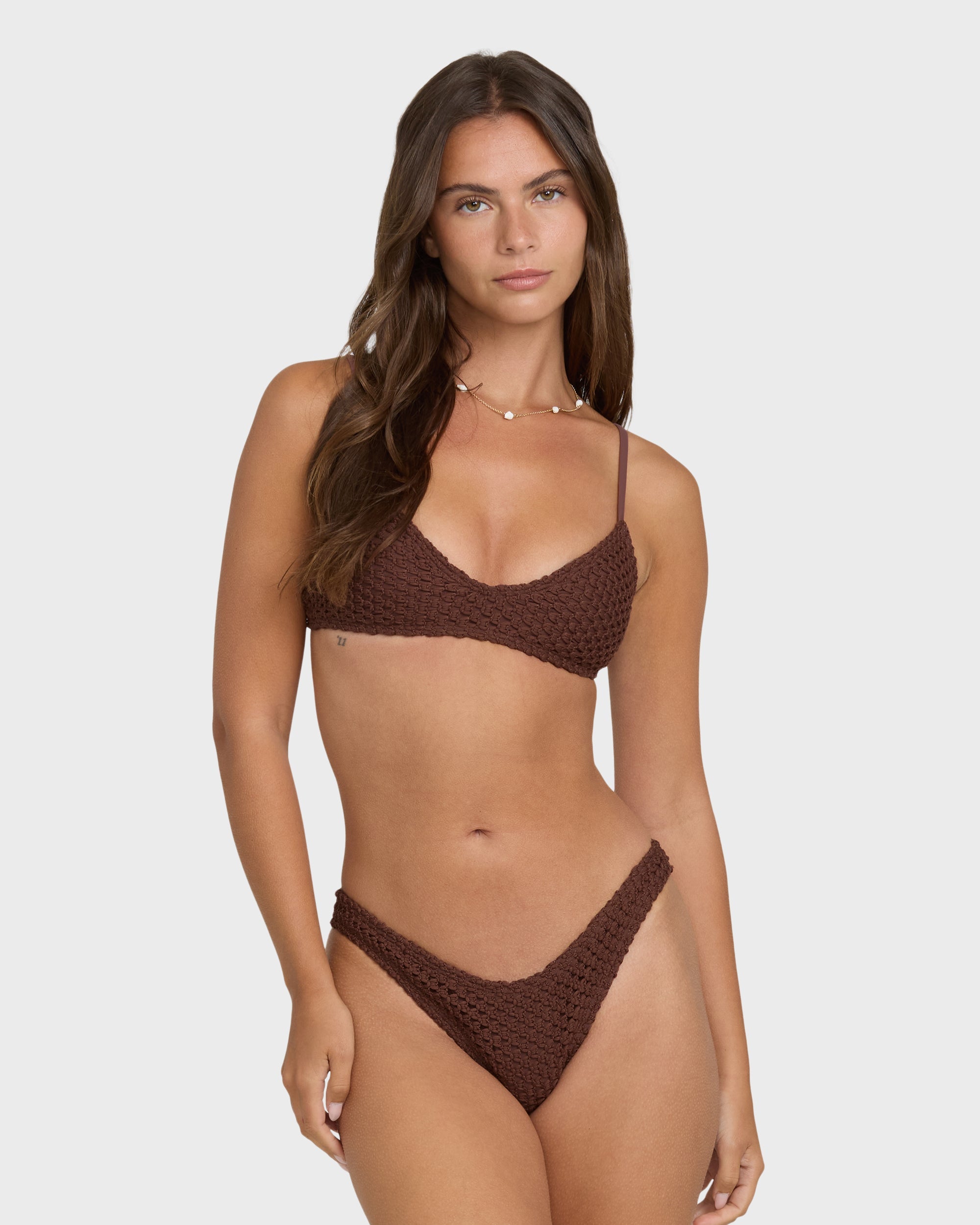 Twisted Tides V Bralette Bikini Top - Espresso