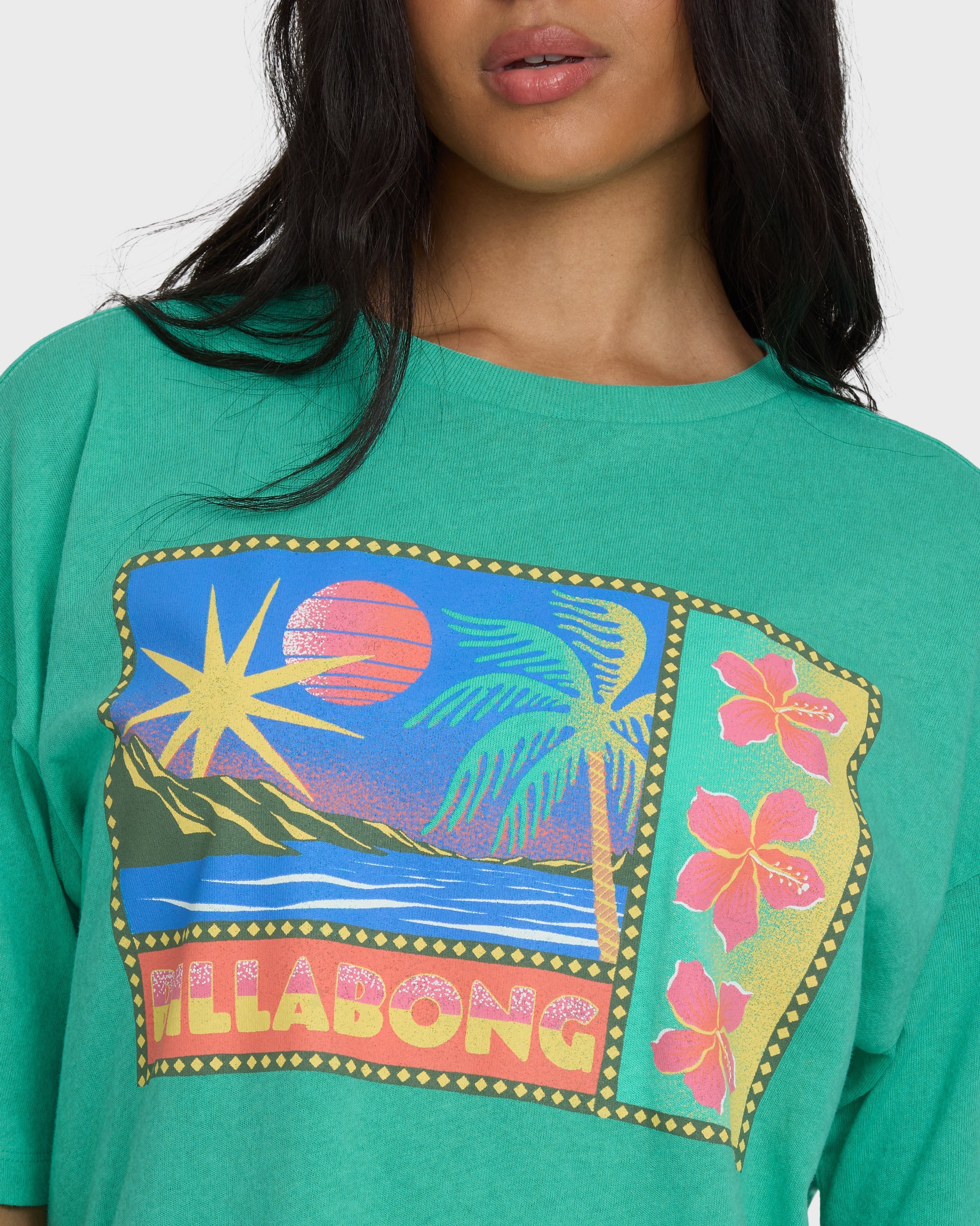 Summer Heat Short Sleeve Knit Graphic T-Shirt - Green Tropics