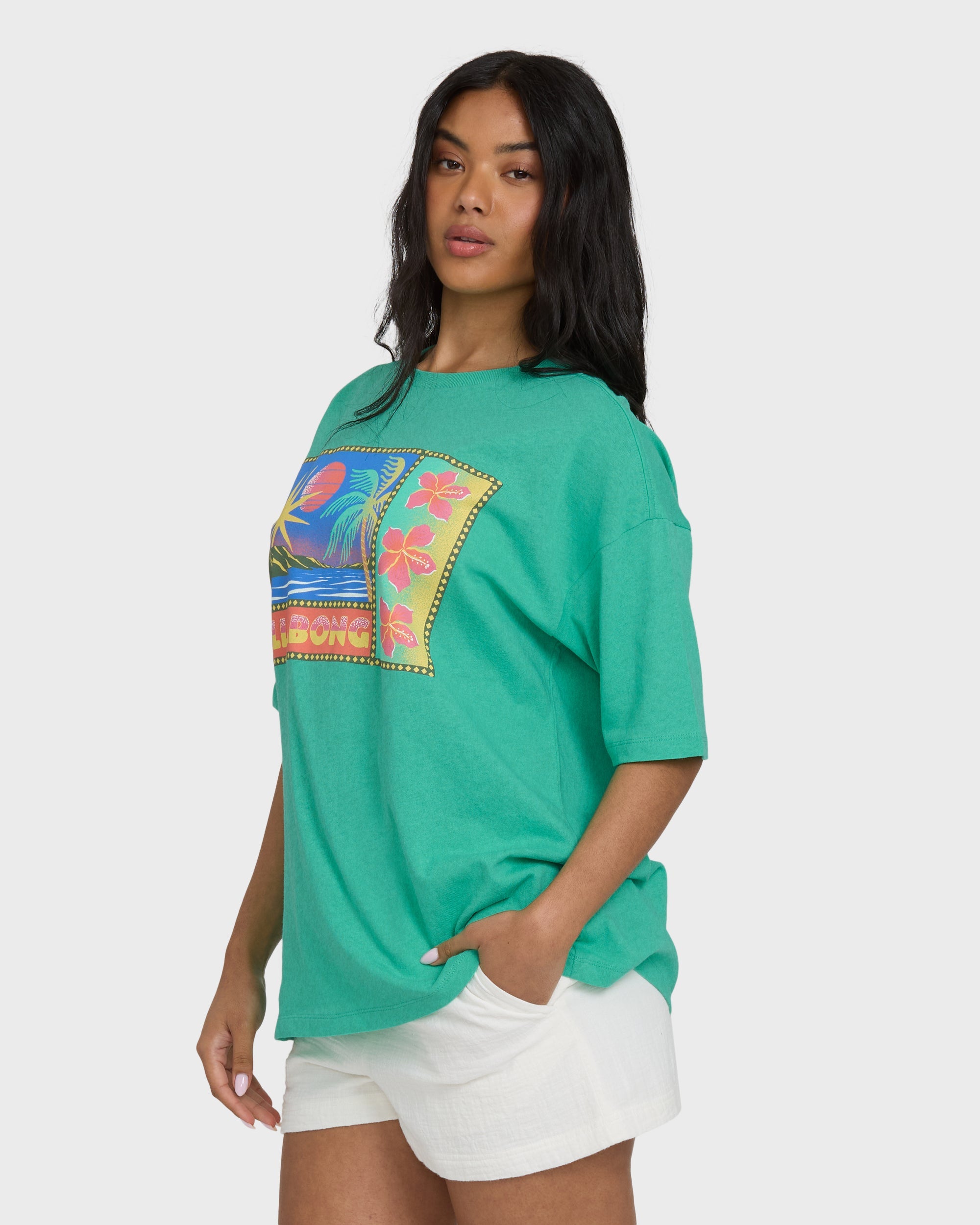 Summer Heat Short Sleeve Knit Graphic T-Shirt - Green Tropics