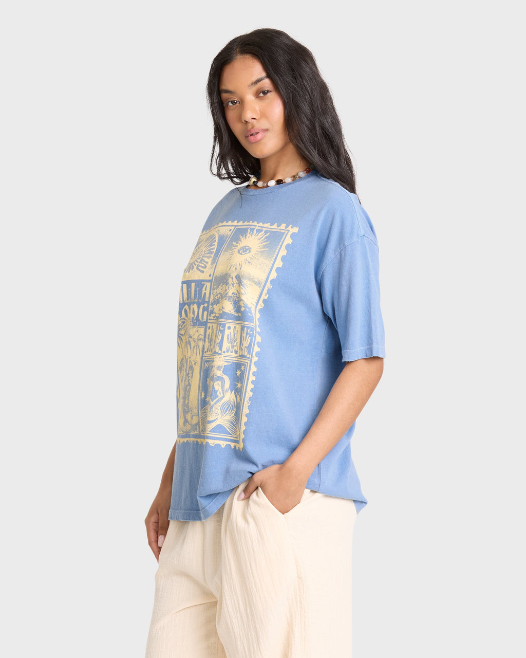 Across Skies Short Sleeve Cotton T-Shirt - Blue Horizon