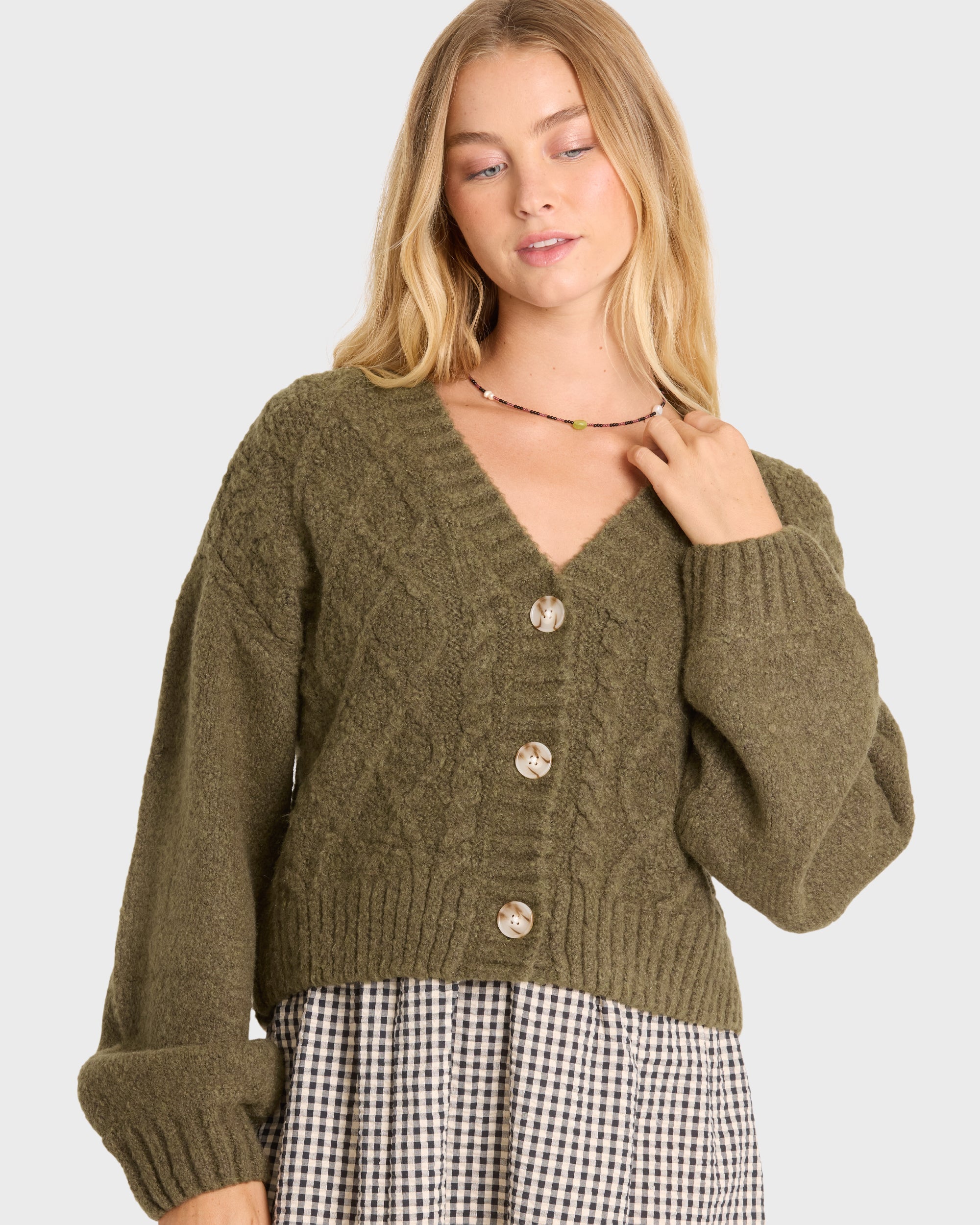 August V-Neck Cardigan Sweater - Canteen