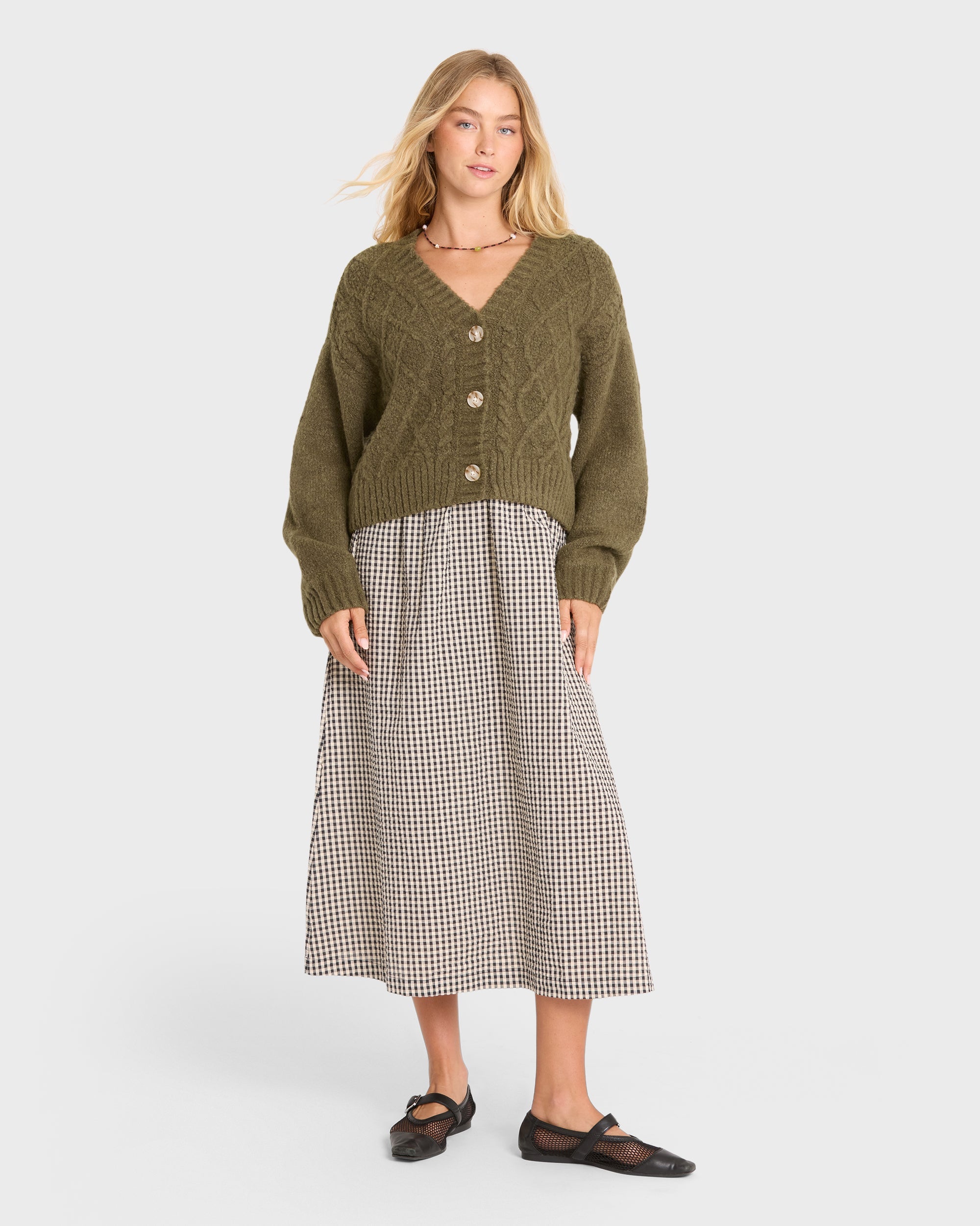 August V-Neck Cardigan Sweater - Canteen