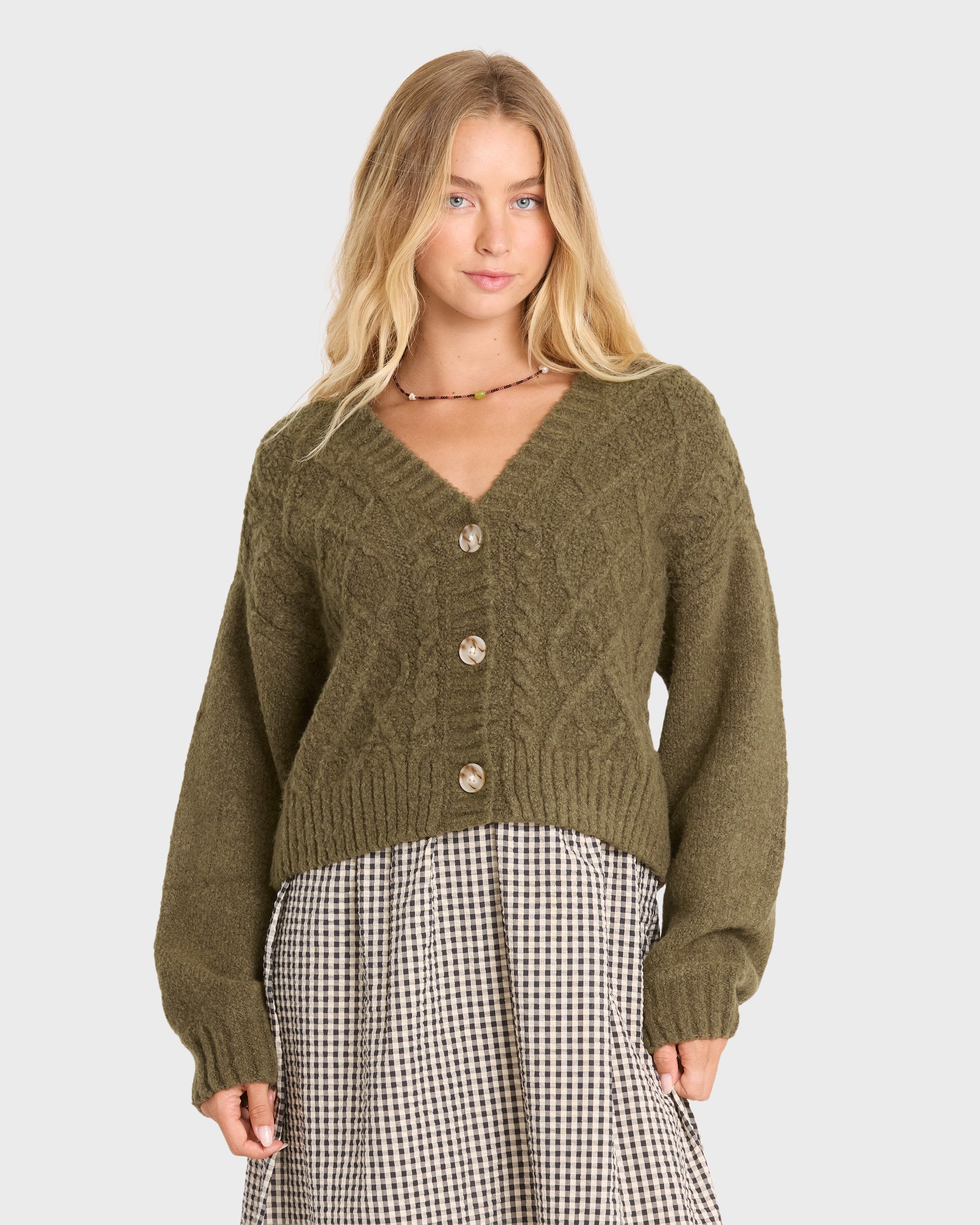 August V-Neck Cardigan Sweater - Canteen