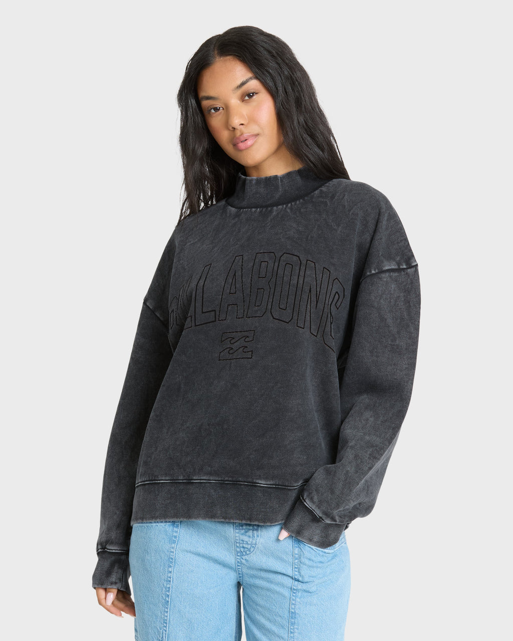 Sun Washed Mock Neck Sweatshirt - Black Sands