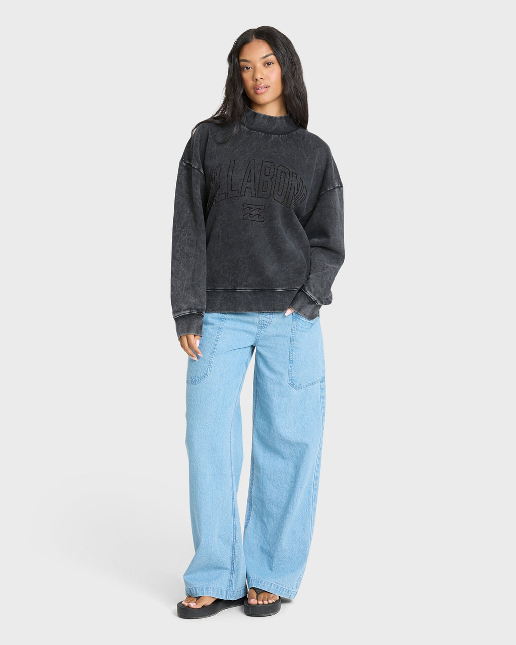 Sun Washed Mock Neck Sweatshirt - Black Sands