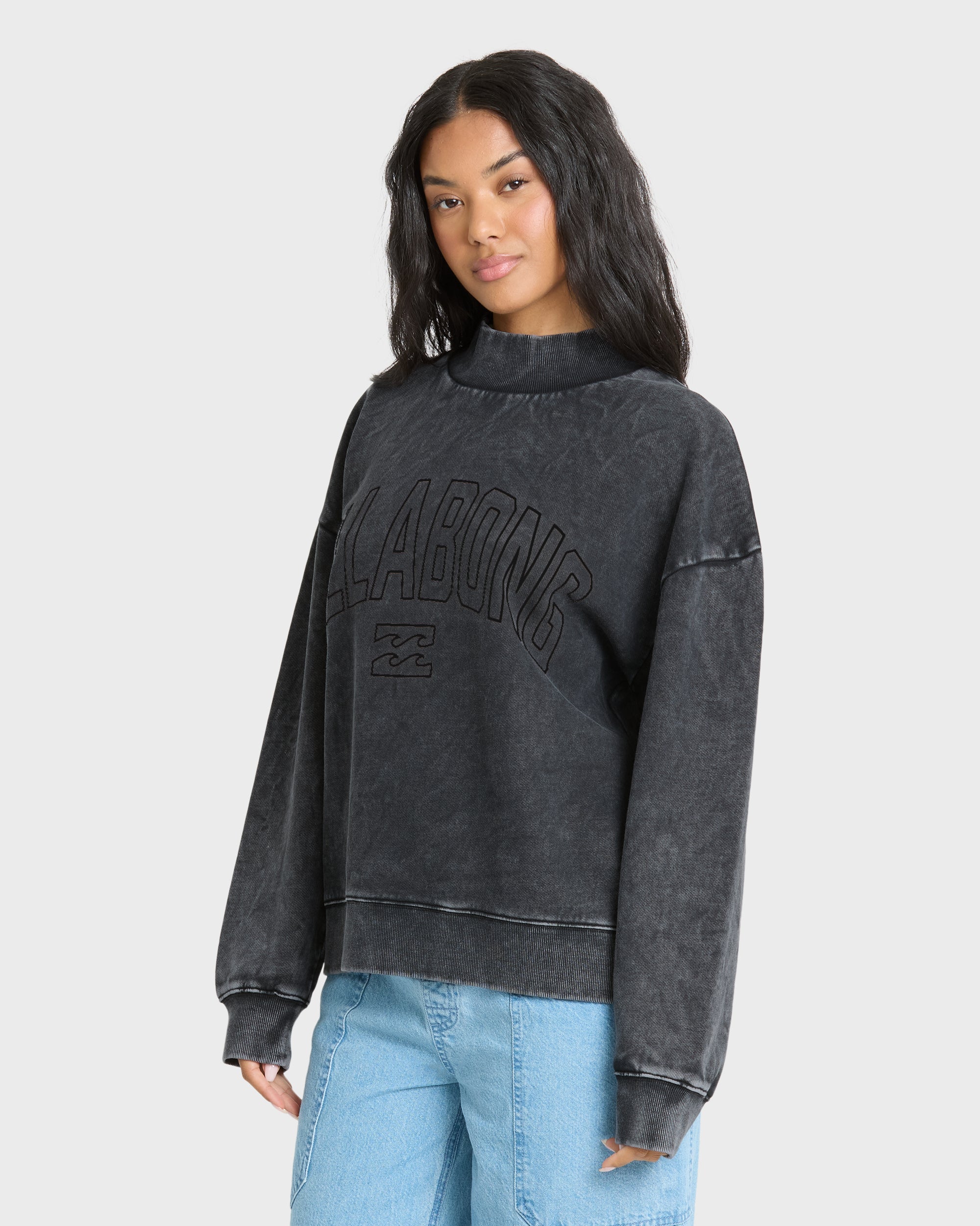 Sun Washed Mock Neck Sweatshirt - Black Sands