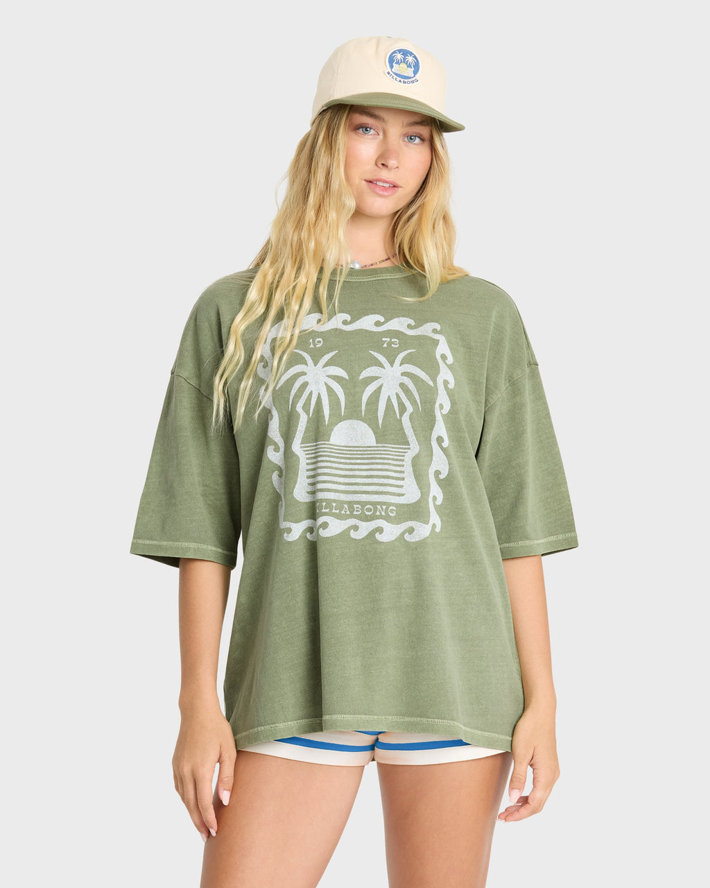 Wave Stamp Short Sleeve Cotton T-Shirt - Army Green