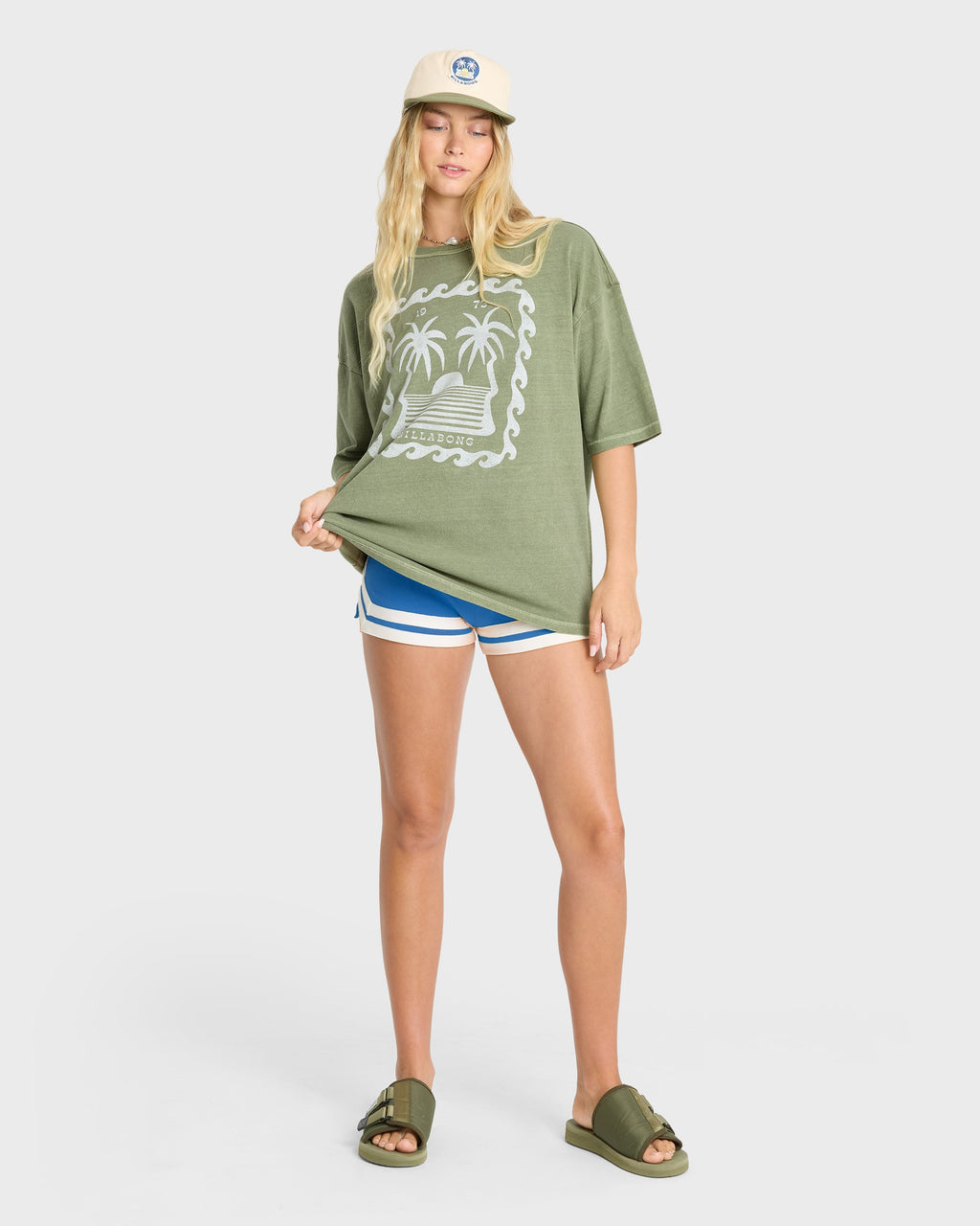 Wave Stamp Short Sleeve Cotton T-Shirt - Army Green
