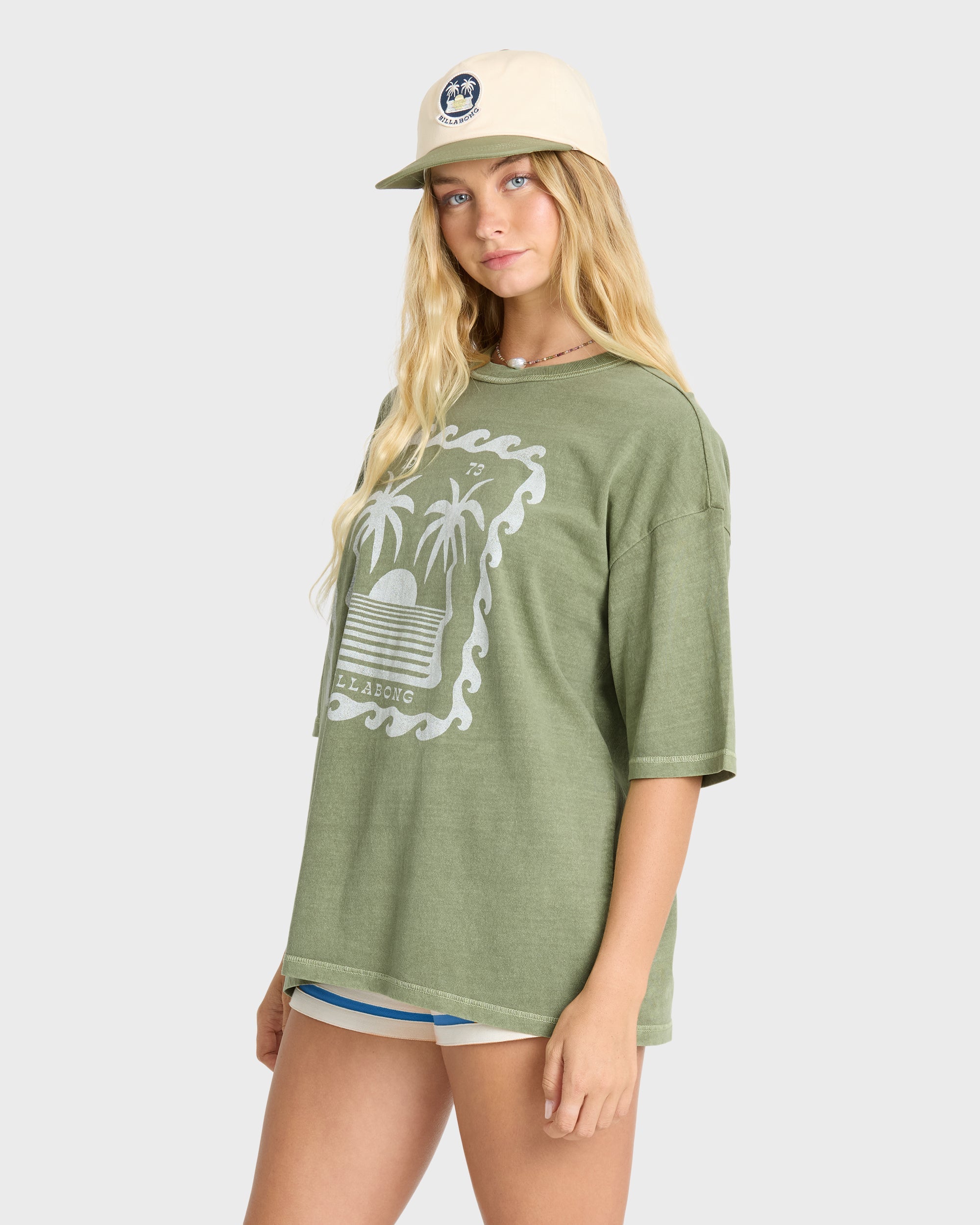 Wave Stamp Short Sleeve Cotton T-Shirt - Army Green