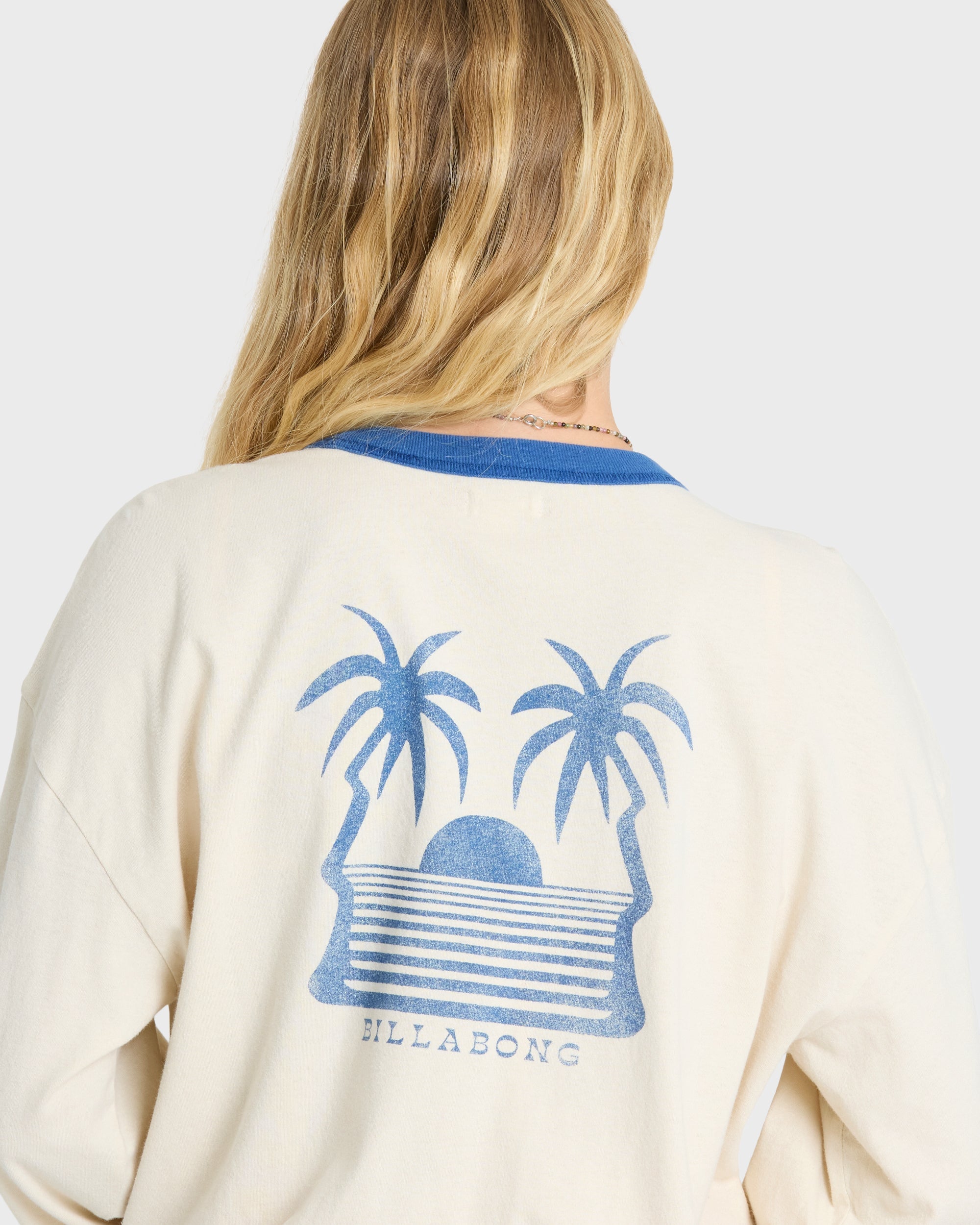 Le Love Surf Ringer Long Sleeve Cotton T-Shirt - White Cap