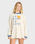 Le Love Surf Ringer Long Sleeve Cotton T-Shirt - White Cap
