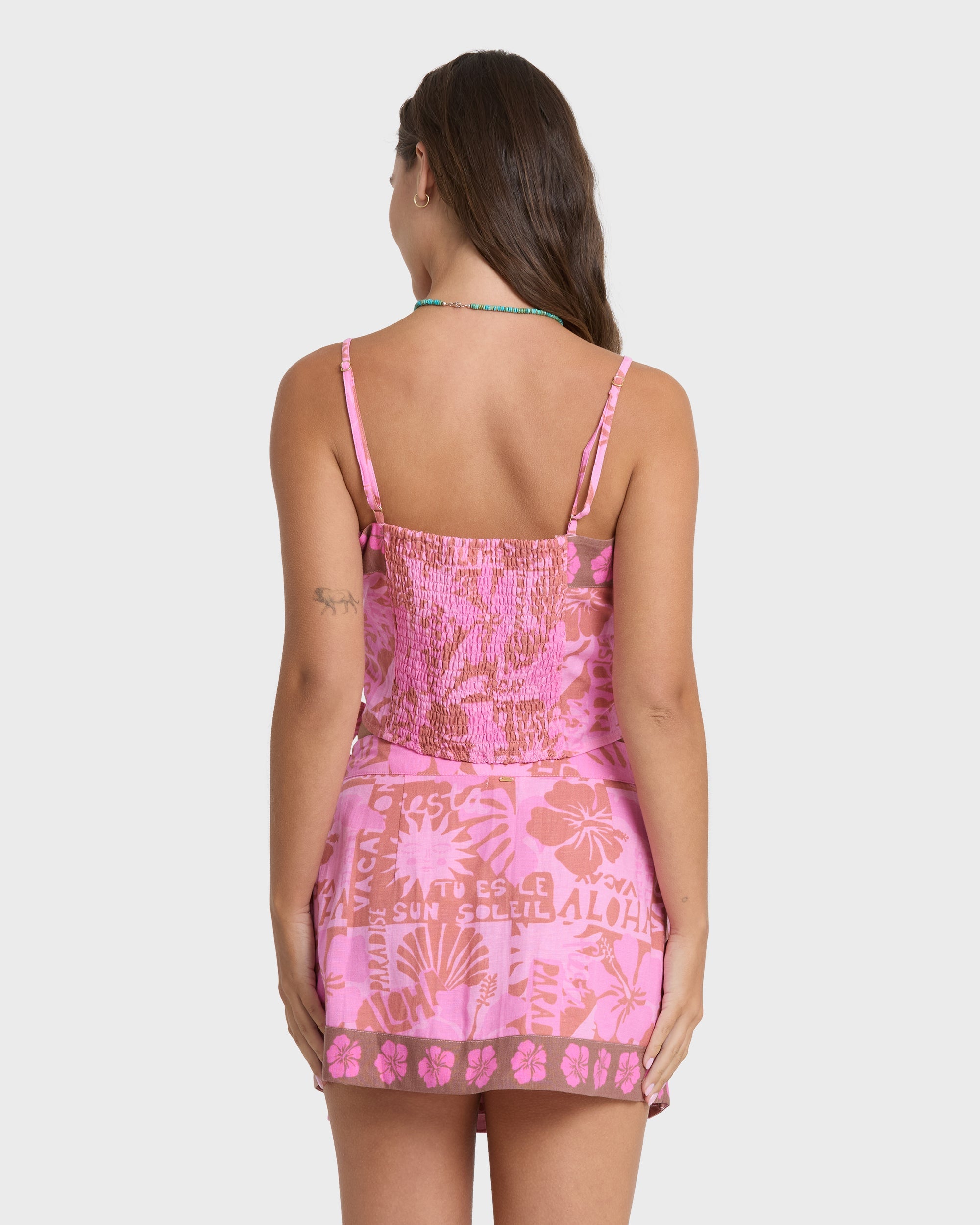 Sun Faded Yarn-Dyed Wrap Mini Skirt - Party Pink