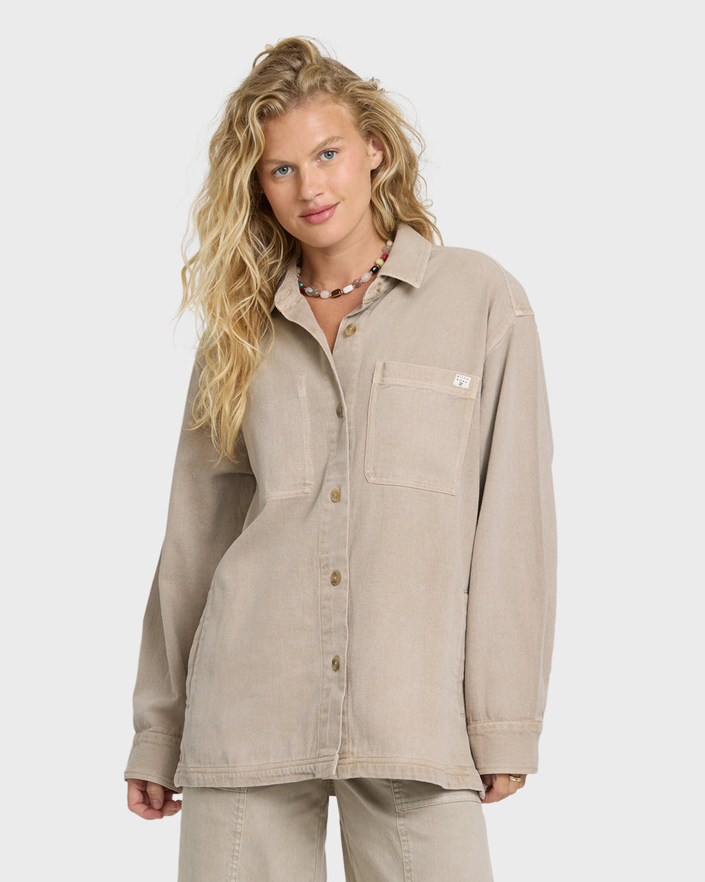 Washed Ashore 2 Long Sleeve Woven Overshirt - Cobblestone