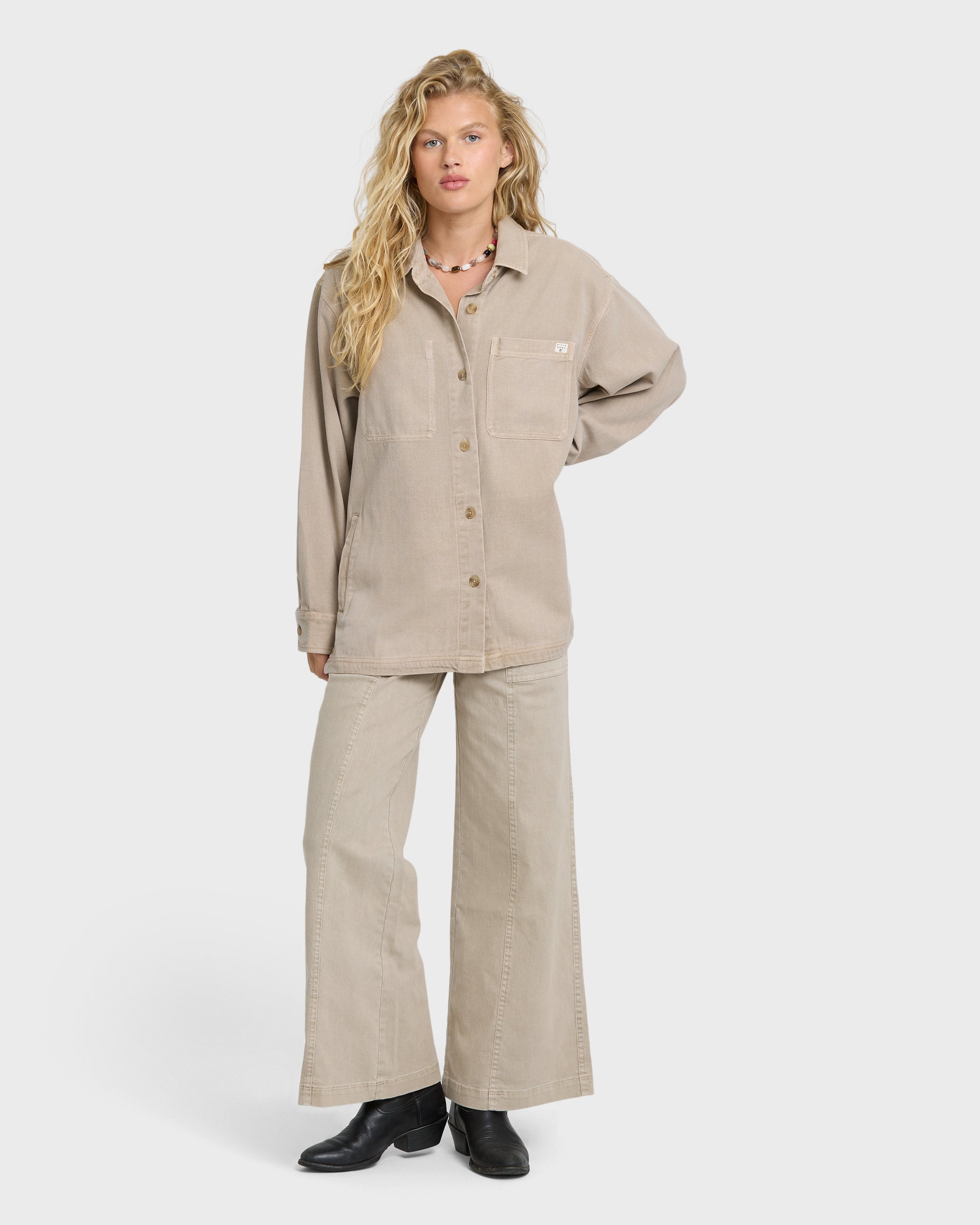 Washed Ashore 2 Long Sleeve Woven Overshirt - Cobblestone